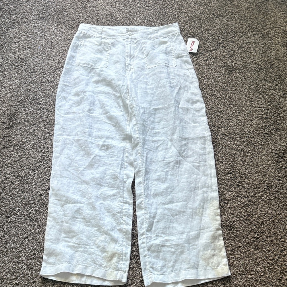 Nicole Miller White Wide-Leg Linen Pants